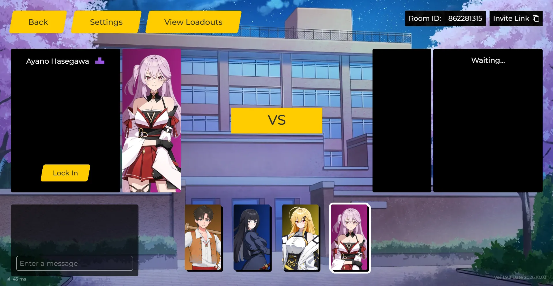 The versus room character select screen